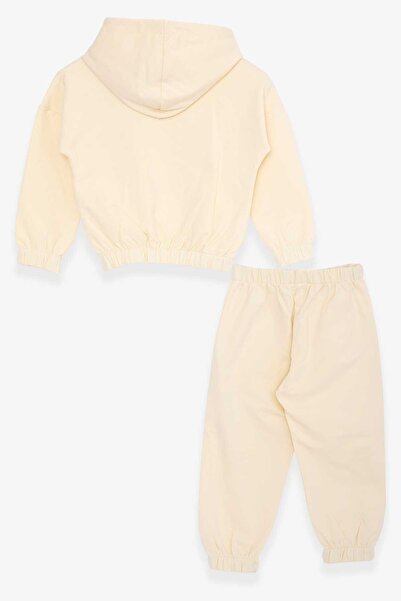 Breeze Σετ αθλητικής φόρμας για κορίτσια με στάμπα με κουκούλα 3-7 ετών, κρεμ