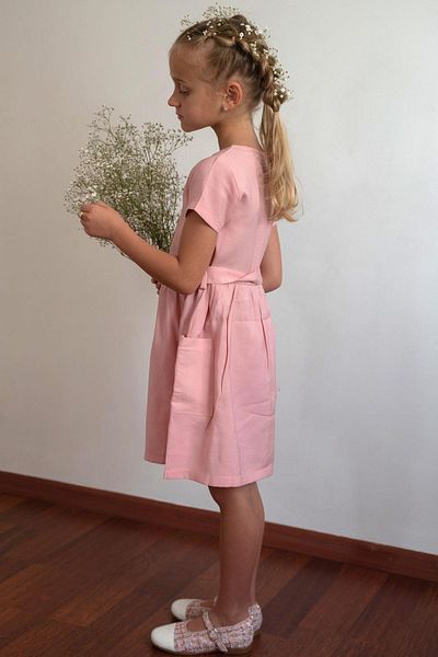 Breeze Κοριτσίστικο λινό φόρεμα με κουμπιά και πλαϊνές τσέπες 6-12 ετών, ροζ