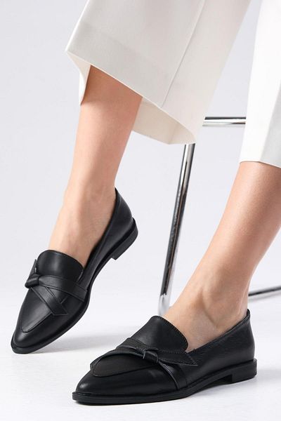 Mio Gusto Ezra Genuine Leather Black Dámské ležérní ploché boty Loafer