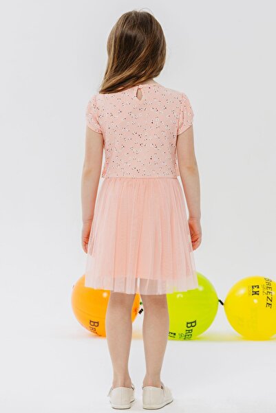 Breeze Girl's Dress Flower Patterned Embroidered Age 3-8, Salmon