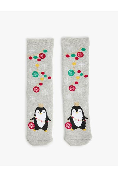 Koton New Year's Stocking - Towel and Socket Colorful Penguin Pattern