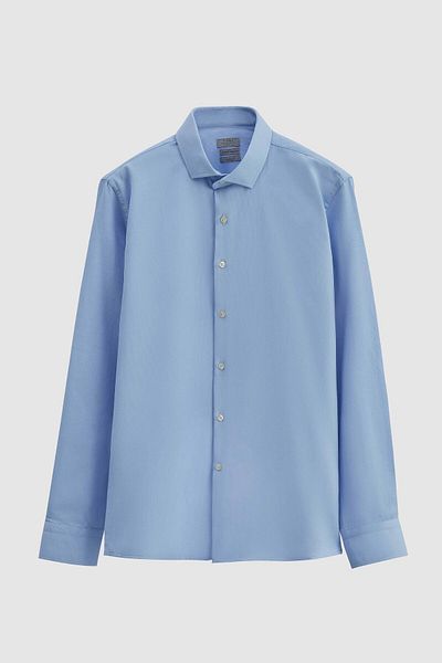 Twn Cămașă Dobby albastră slim fit