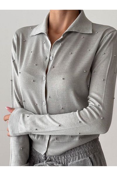 My Blog Γκρι Polo Neck Mini Heeled Cardigan -4560