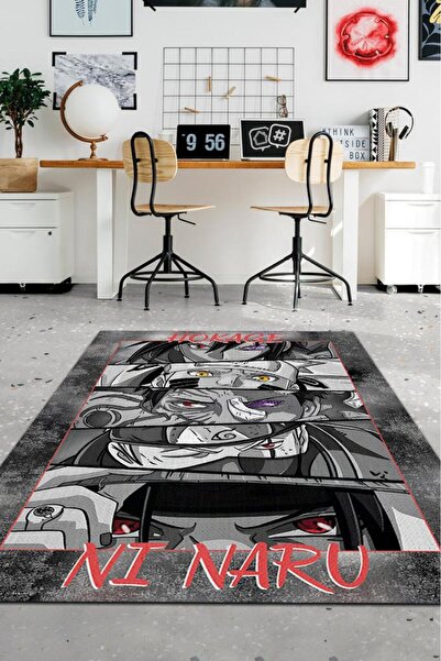 Homshtag Hokage Oldum Siyah Beyaz Renkli Anime Halısı Modern Halı Dokuma Taba...