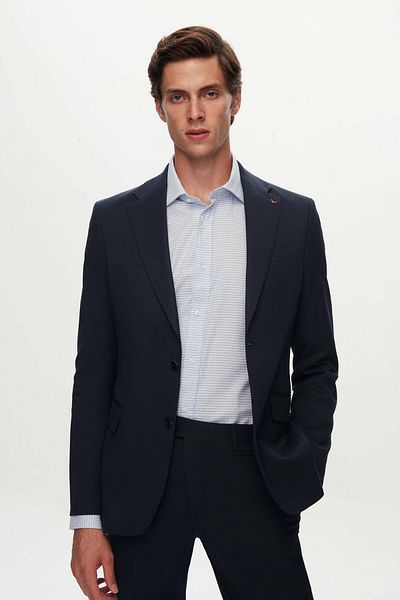 D'S Damat Slim Fit Navy Blue Dobby Μάλλινο Μικτό Κοστούμι