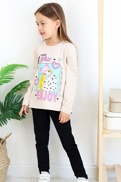 Breeze Girl's Tights Set Strong Sweet Girl Printed Age 5-10, Beige