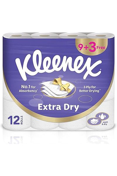 Kleenex Extra Dry Toilet Tissue Paper, 3 PLY, 12 Rolls x 140 Sheets