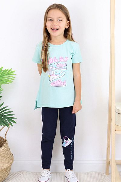 Breeze Water Green Colored Leggings Shoes Set for 5-10 Years Old Girls