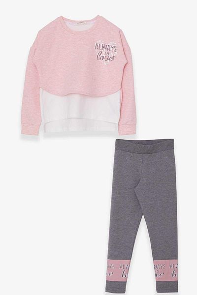 Breeze Girl's Tights Suit, Heart Printed, Age 8-12, Salmon Melange