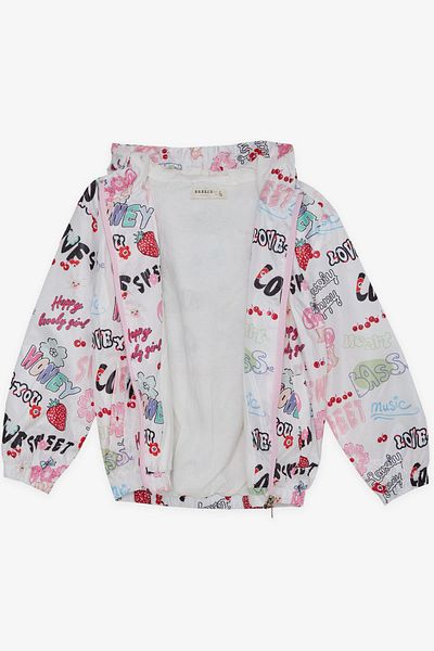 Breeze Girl's Raincoat Fruit Party Themed Text Patterned 1-5 Years, White