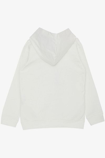 Breeze Суитшърт с качулка и бляскав текст за момиче, 5-10 години, цвят екрю