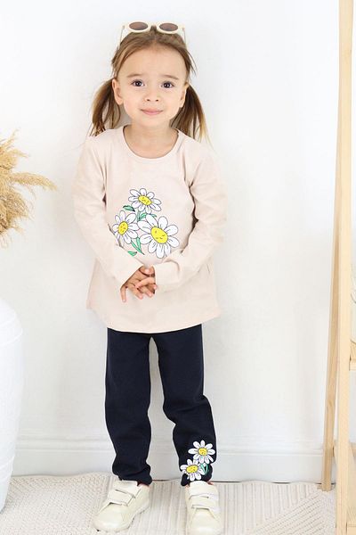 Breeze 1.5-5 Years Old Girl Beige Tights Daisy Printed Set