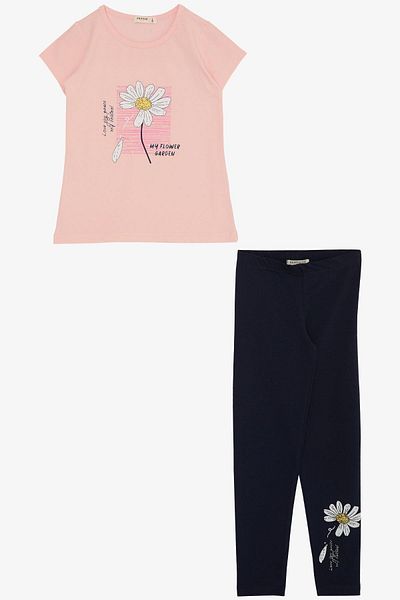 Breeze Daisy Printed Pink Tights Set for 4-9 Years Old Girl