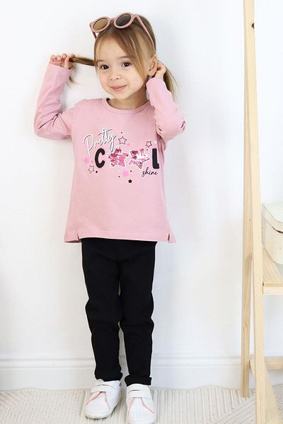 Breeze Girl's Tights Set with Coll Text Printed Sequin Age 3-8, Dried Rose