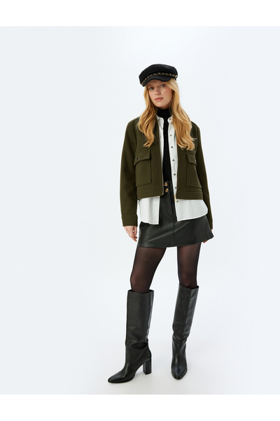 Koton Jachetă crop cu fermoar cu buzunar