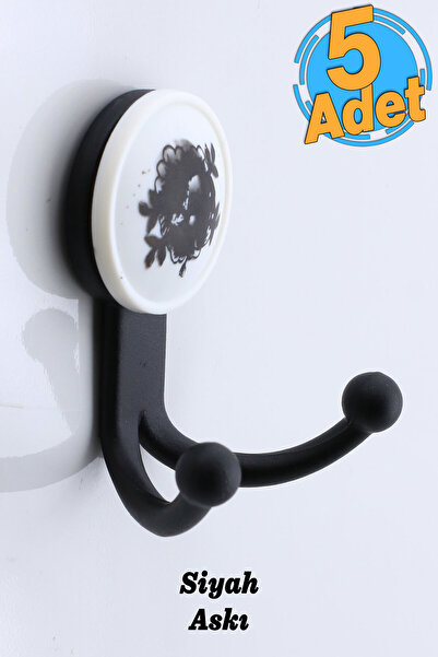 Badem10 Misket 5 Adet Siyah Vestiyer Dolap Askılık Askılığı Duvar Banyo Mutfa...