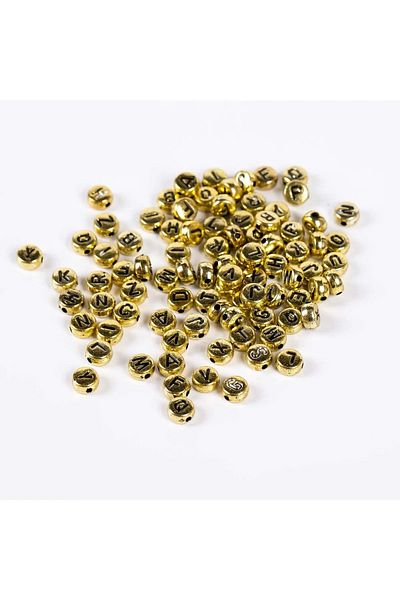 Hobimos 500gr 4x7mm Επίπεδες Χρυσές Χάντρες Μαύρες Αλφάβητες - Χονδρική