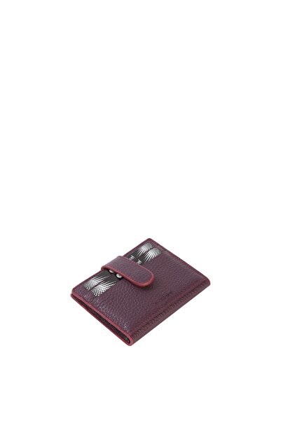 CENGİZ PAKEL Cengiz Pakel Women's Mini Genuine Leather Card Holder with Snap Detail - 2509 - Plum