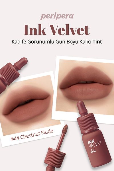 PERIPERA High Pigmented, Velvet Look, Permanent Daytime Tint Peripera Ink Velvet ( # 44 Chestnut Nude)
