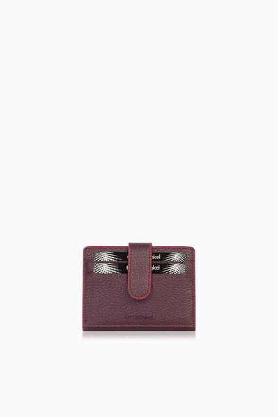 CENGİZ PAKEL Cengiz Pakel Women's Mini Genuine Leather Card Holder with Snap Detail - 2509 - Plum