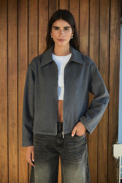 KADRİYE BAŞTÜRK Gray Zippered Short Jacket