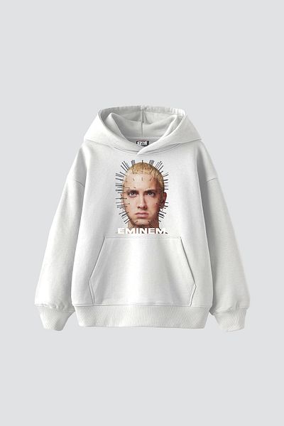 Sekizbiraltı Eminem Printed Oversize Unisex Premium White Hoodie