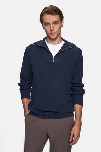 Twn Πλεκτό πουλόβερ Slim Fit Navy Blue απλό