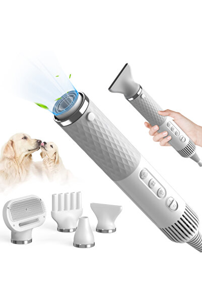 Choice مجفف شعر الحيوانات الأليفة المحمول 2 في 1 من روجيكو، أبيض اللون، مناسب للقطط والكلاب، مزود بمشط وفرشاة تنظيف مع بخاخ ماء كهربائي