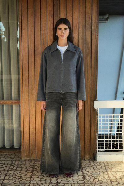 KADRİYE BAŞTÜRK Gray Zippered Short Jacket