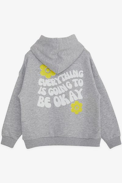 Breeze Girl's Sweatshirt Hooded Text Printed 8-14 Years, Gray Melange