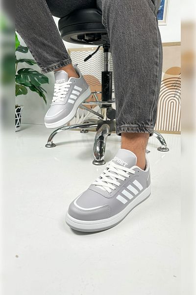 İmerShoes Pantofort unisex gri gheață - Talpă confortabilă zimțată cu șireturi și detaliu dungi St-331