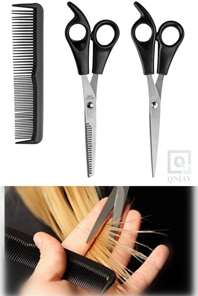 QNİAY مجموعة تصفيف الشعر - مقص قص الشعر وتخفيفه، مجموعة مشط مكونة من 3 قطع