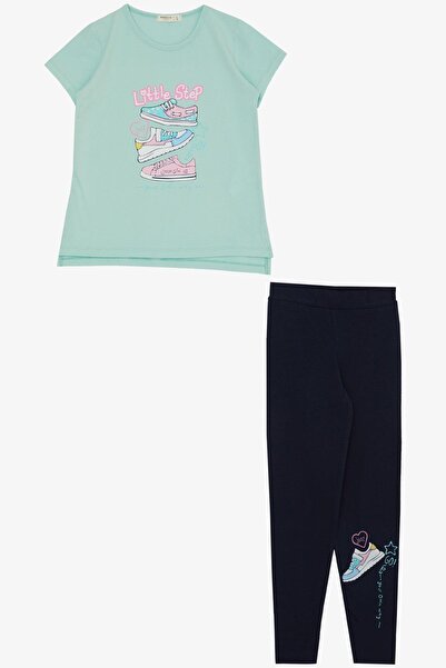 Breeze Water Green Colored Leggings Shoes Set for 5-10 Years Old Girls