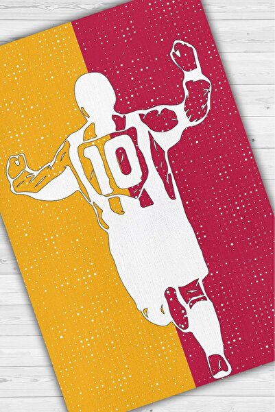 Homshtag Efsane 10 Sarı Kırmızı Renkli Futbol Halısı Galatasaray Severlere Tasarım Hediyelik Halı