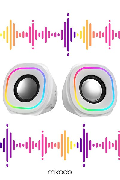 Mikado MD-180 2.0 3W*2 Beyaz RGB Aydınlatmalı USB + 3.5mm USB 5V Speaker Hopa...