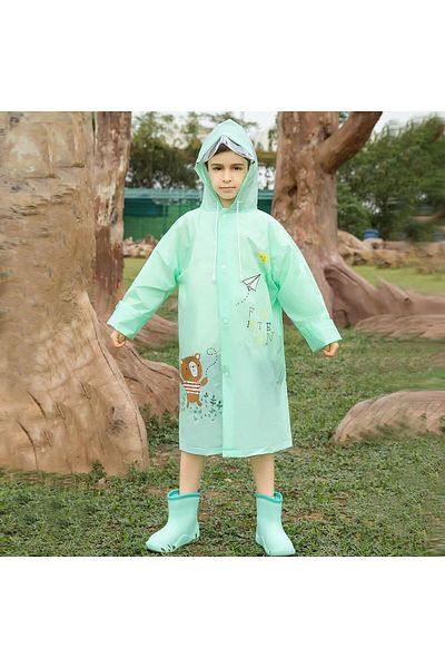 Mofy's Eva Hooded Patterned Children's Raincoat - Backpack Protect with Pockets and Snaps