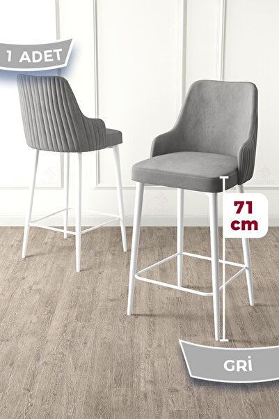 Canisa Enox Serisi,1 Adet Gri Sandalye Mutfak Bar Sandalyesi, Babyface Kumaş, Beyaz Metal Ayak,