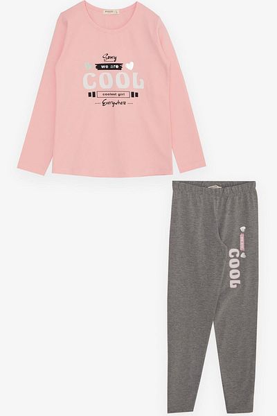 Breeze Girl's Tights Set Cool Girl Text Printed 4-8 Years, Pink