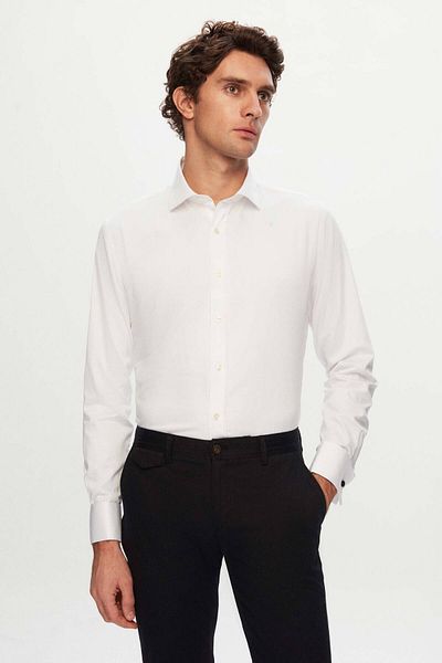 D'S Damat Ds Damat Slim Fit бяла обикновена нано риза