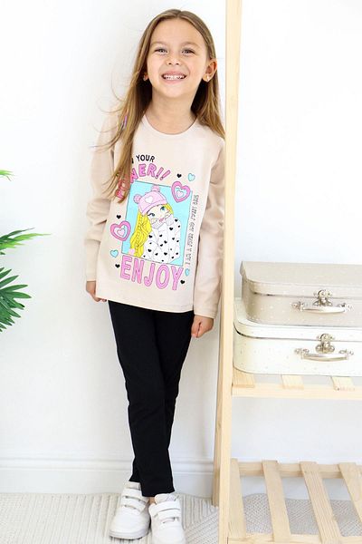 Breeze Girl's Tights Set Strong Sweet Girl Printed Age 5-10, Beige