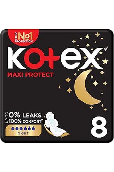 Kotex Maxi Protect Thick Pads, Overnight Protection Sanitary Pads, 8 Sanitary Pads