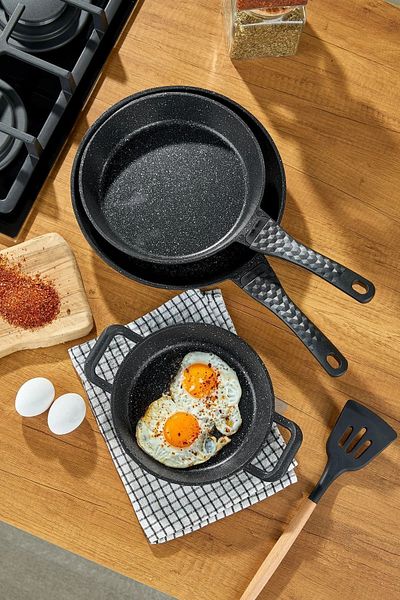 DMR LİFE Cast Iron Granite 3 Piece Pan Pan Set (20-24-28cm)