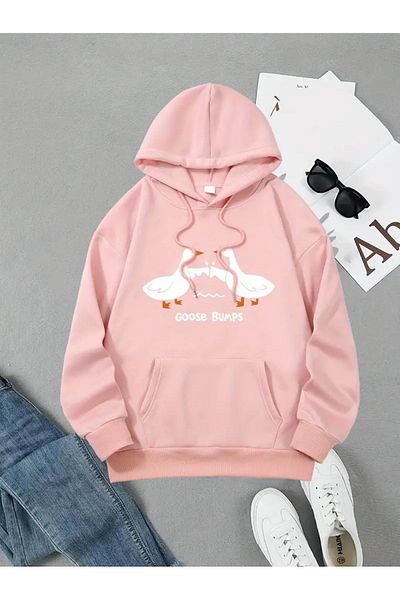 Karatopak Unisex Duck Printed Oversize Hooded Sweatshirt