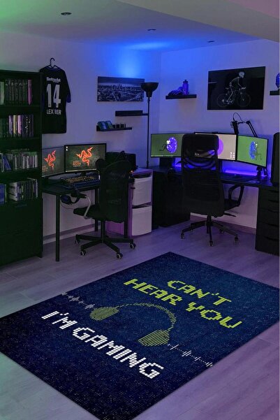 Homshtag Duyamıyorum Oyundayım Koyu Renkli Oyuncu Halısı Neon Renk Gamer Tema...