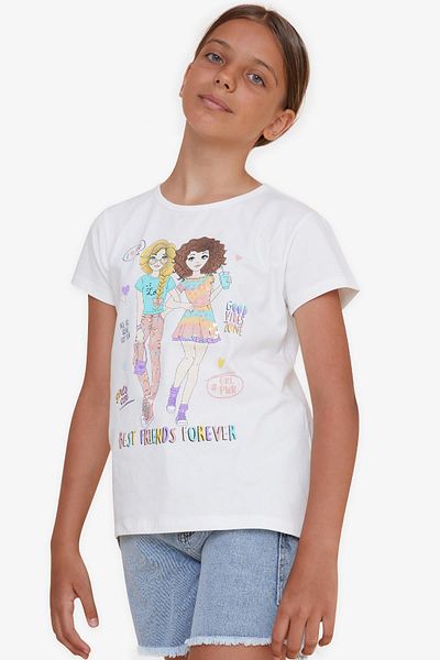 Breeze Κοριτσίστικο βαμβακερό μπλουζάκι Friendship Themed Ecru (8-12 YEARS)