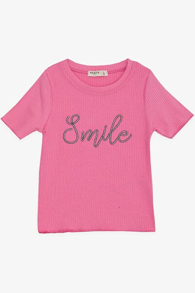 Breeze Tricou crop pentru fetiță, text brodat imprimat, 8-14 ani, fucsia