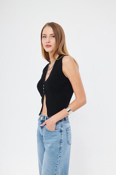Irmak Kerekli Women's Black Ribbed Vest and Blouse - Y3107