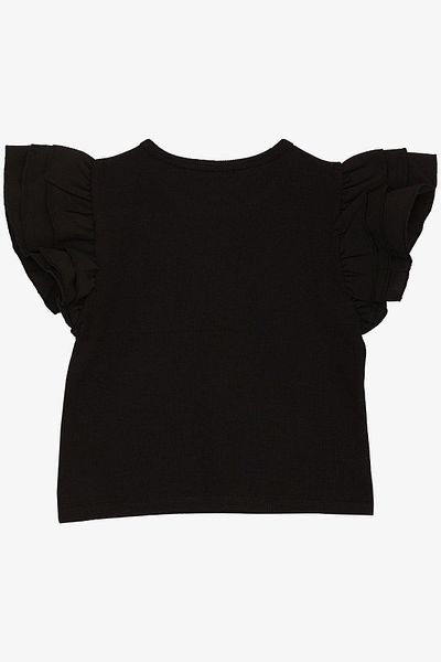 Breeze Tricou pentru fetiță Lungime curea mâneci țesătură creponă cu volană cu litere imprimate 8-12 ani, negru