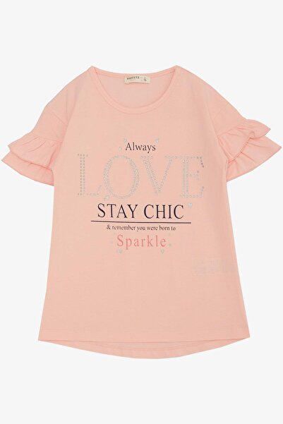 Breeze T-Shirt για κορίτσια με θέμα την αγάπη με γκλίτερ τυπωμένο κείμενο 6-12 ετών, σολομός