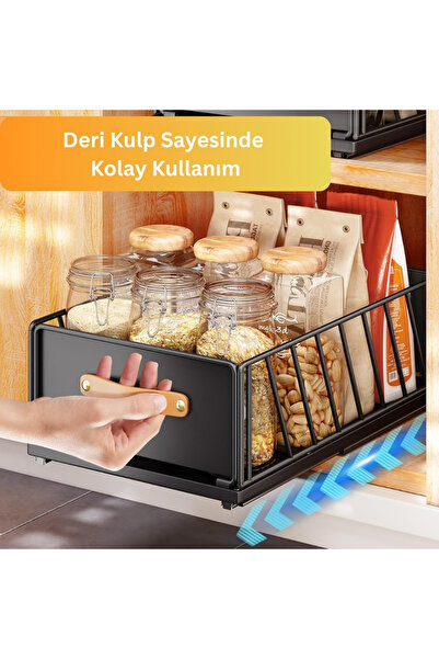 Mismuka Çok Amaçlı Dolap Içi Raylı Çekmece Düzenleyici Montajsız Mutfak Banyo Kiler Sürgülü Sepet Organizer